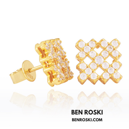 Geometric Cluster Stud Earrings Sterling Silver, Gold, or Rose Gold | VVS Moissanite | GRA Certified