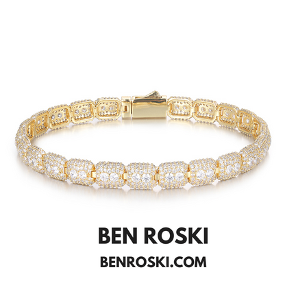 7MM Moissanite Cluster Link Bracelet – 7-Inch & 8-Inch | 925 Sterling Silver | GRA Certified | Gold & Rose Gold Plated