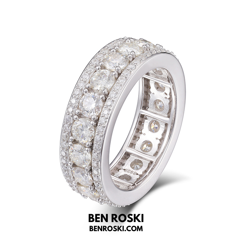 8MM Eternity Band Ring Sterling Silver, Gold & Rose Gold  | VVS Moissanite | GRA Certified |