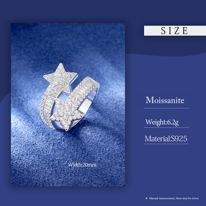 Double Star Moissanite Ring Sterling Silver, Gold & Rose Gold | VVS Moissanite | GRA Certified