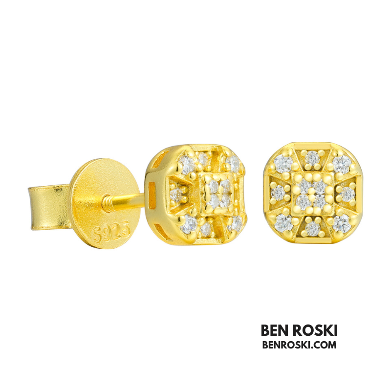 Cushion Cluster Stud Earrings Sterling Silver or Gold Plated or Rose Gold | VVS Moissanite | GRA Certified