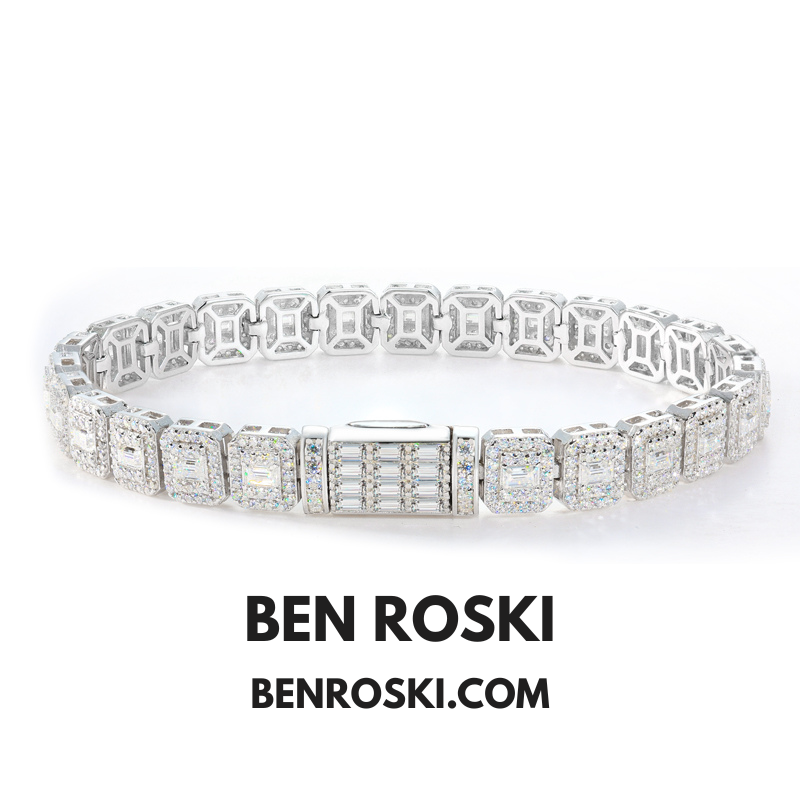 Square Moissanite Cluster Bracelet Sterling Silver | Gold & Rose Gold Plated | GRA Certified