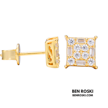 Square Cluster Stud Earrings Sterling Silver or Gold/Rose Gold Plated | VVS Moissanite | GRA Certified