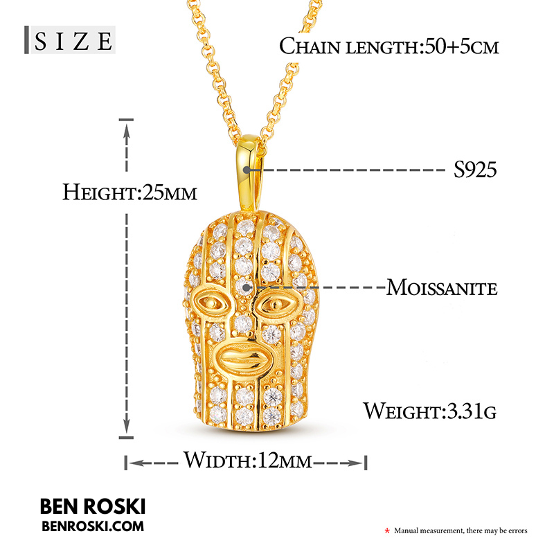Ski Mask Moissanite Pendant Sterling Silver or Gold/Rose Gold Plated | VVS Moissanite | GRA Certified