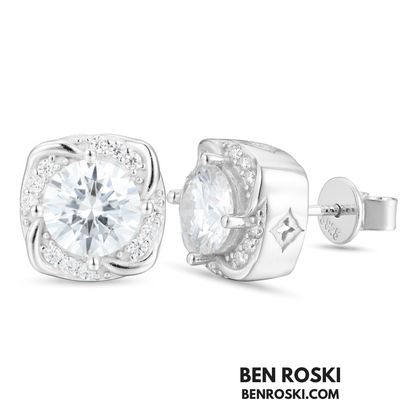 Moissanite Halo Stud Earrings Sterling Silver or Gold/Rose Gold Plated | VVS Moissanite | GRA Certified