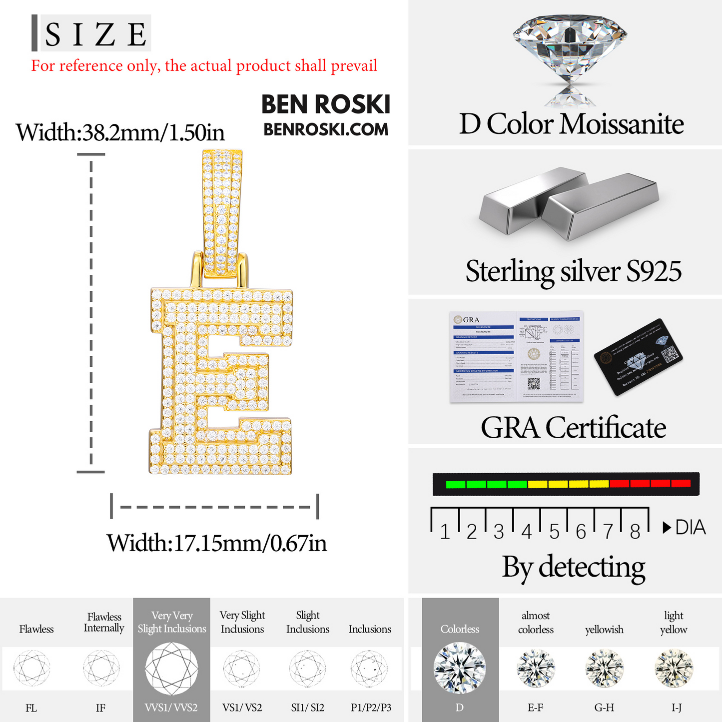 Moissanite Initial Letter Pendant Sterling Silver | Gold, Rose Gold & Silver Options | VVS Moissanite | GRA Certified