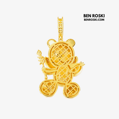 Evil Teddy Bear Pendant Sterling Silver or Gold / Rose Gold Plated | VVS Moissanite | GRA Certified