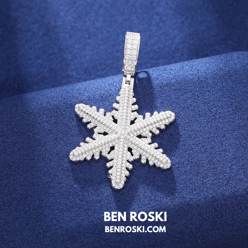 Iced Snowflake Pendant Sterling Silver or Gold/Rose Gold Plated | VVS Moissanite | GRA Certified