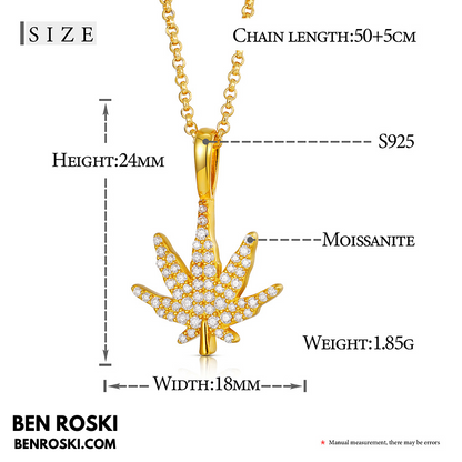 Cannabis Leaf Pendant Sterling Silver or Gold / Rose Gold Plated | VVS Moissanite | GRA Certified