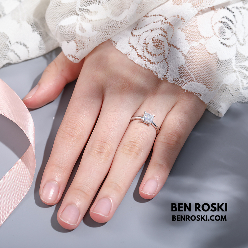 Princess Cut Moissanite Solitaire Ring Sterling Silver, Gold or Rose Gold | VVS Moissanite | GRA Certified