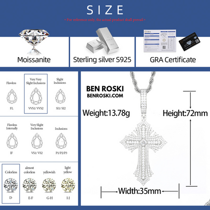 Moissanite Cross Pendant Sterling Silver, Gold, or Rose Gold | VVS Moissanite | GRA Certified