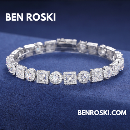 8MM Moissanite Bracelet – Round & Square Link Design | 7" / 8" | Silver, Gold, or Rose Gold | GRA Certified