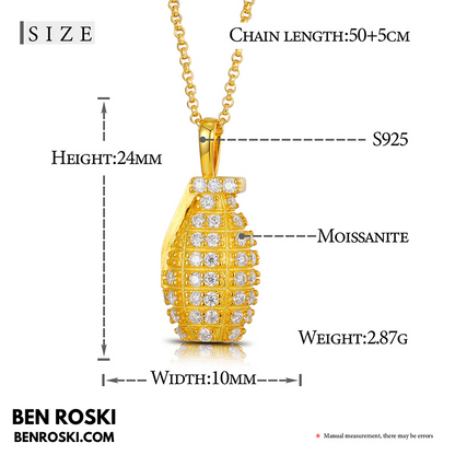 Grenade Moissanite Pendant Sterling Silver, Gold & Rose Gold | VVS Moissanite | GRA Certified