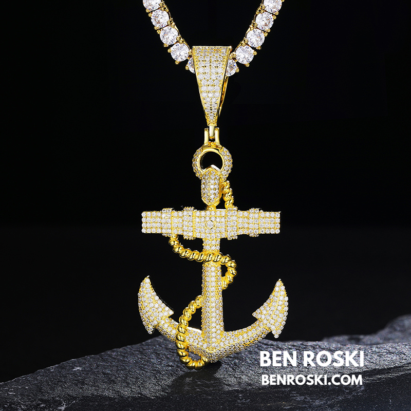 Anchor Pendant Sterling Silver, Gold & Rose Gold | VVS Moissanite | GRA Certified