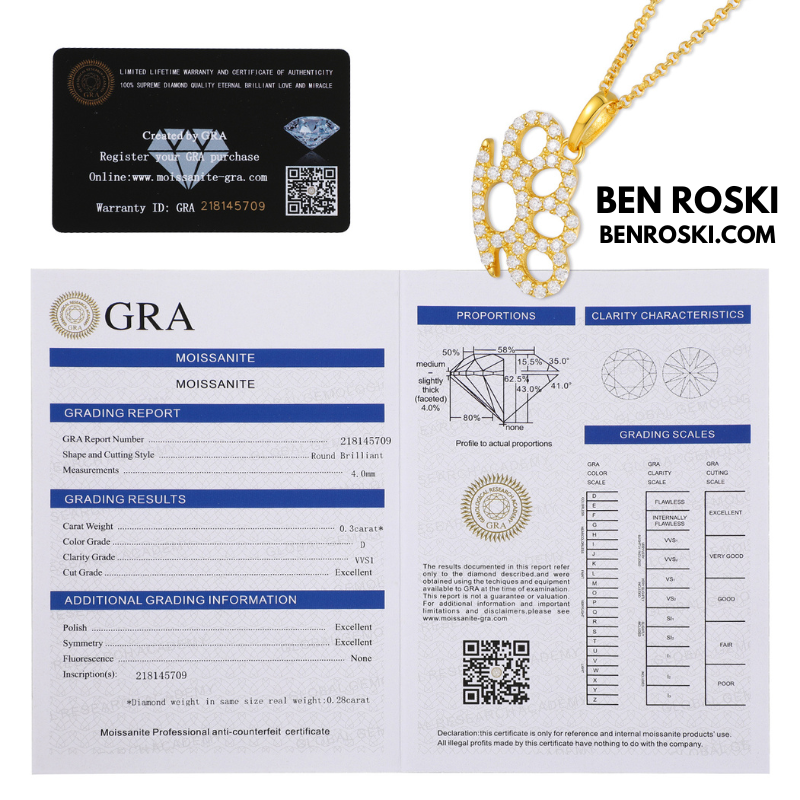 Iced-Out Brass Knuckle Pendant Necklace Sterling Silver or Gold/Rose Gold Plated | VVS Moissanite | GRA Certified