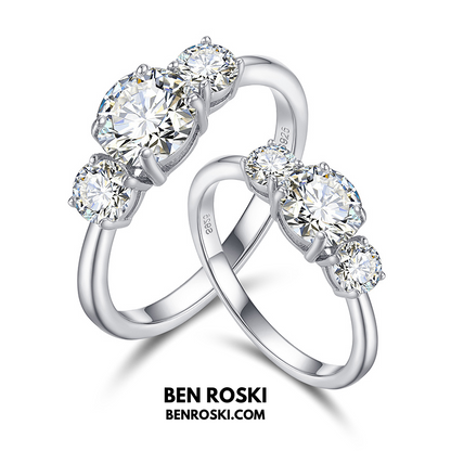 Three-Stone Moissanite Engagement Ring Sterling Silver, Gold & Rose Gold | GRA Certified