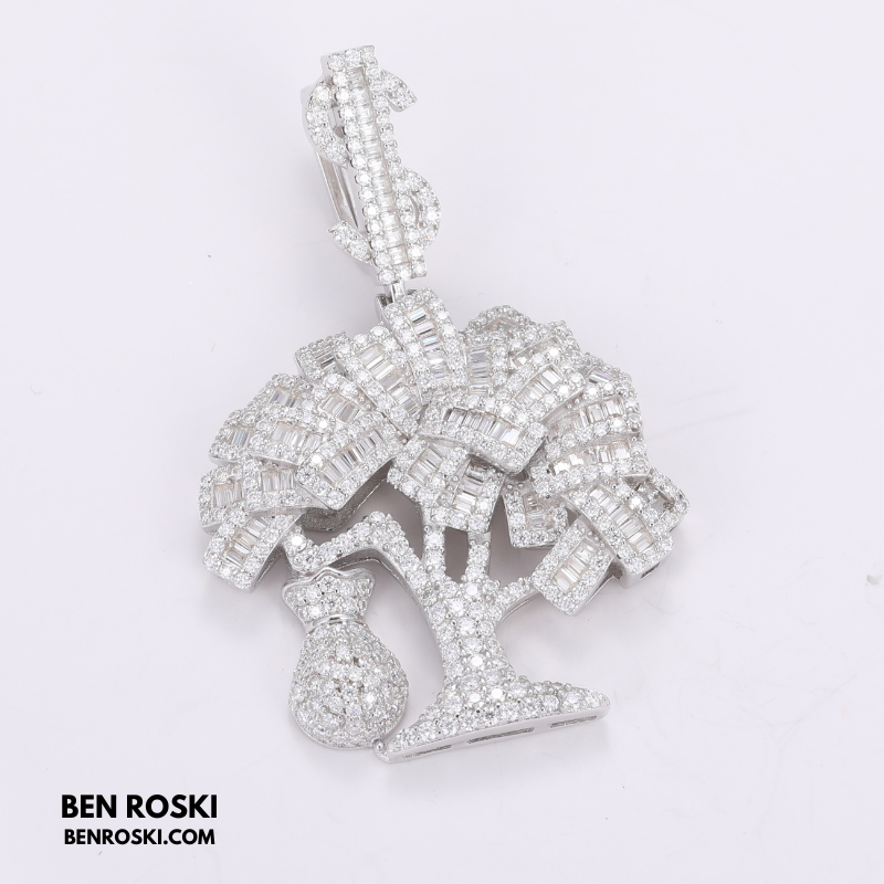 Money Tree Pendant Sterling Silver or Gold/Rose Gold Plated | VVS Moissanite | GRA Certified