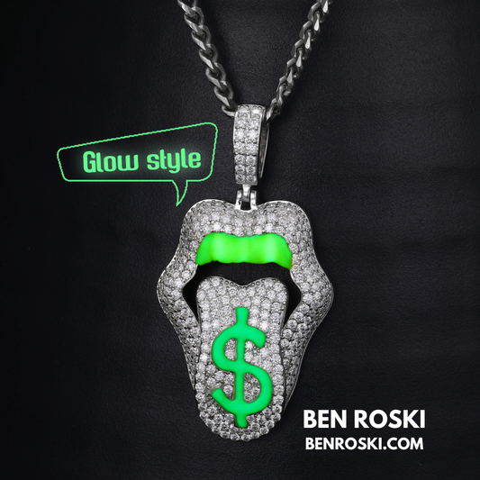 Money Tongue Pendant Sterling Silver, Gold & Rose Gold | VVS Moissanite | GRA Certified