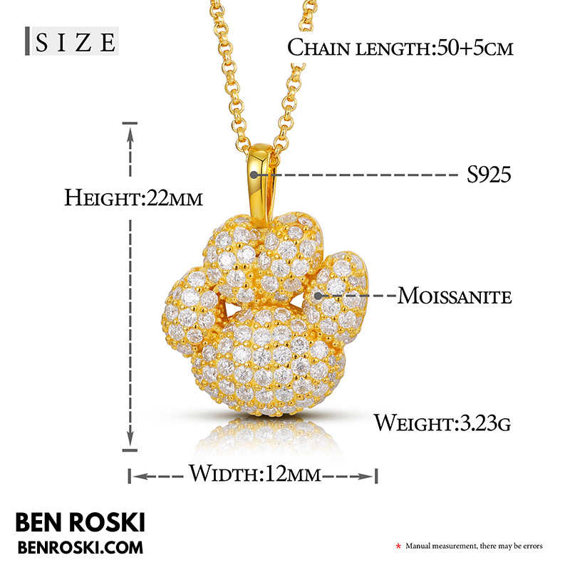 Moissanite Paw Print Pendant Necklace | Sterling Silver, Gold, or Rose Gold | VVS1 | GRA Certified