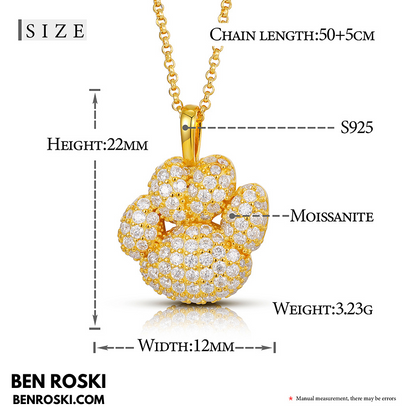 Moissanite Paw Print Pendant Necklace | Sterling Silver, Gold, or Rose Gold | VVS1 | GRA Certified