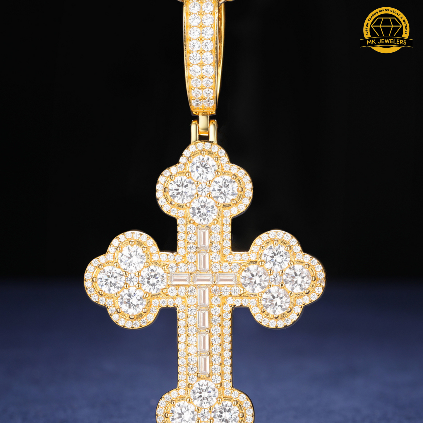 Moissanite Round Cluster Cross Pendant – 65MM | 15.2g | S925 Silver, Gold, or Rose Gold | VVS Moissanite | GRA Certified