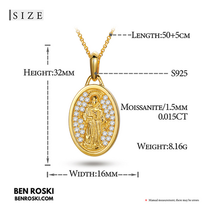Saint Religious Oval Pendant Sterling Silver, Gold & Rose Gold | VVS Moissanite | GRA Certified