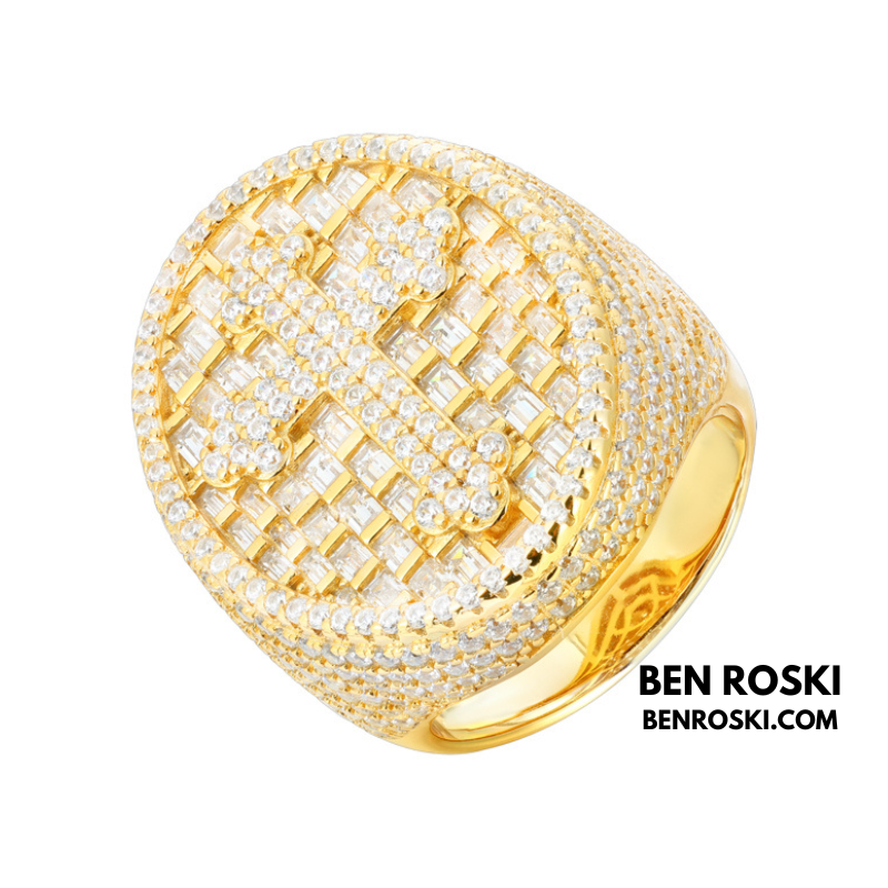 Iced Cross Oval Ring Sterling Silver or Gold / Rose Gold Plated | VVS Moissanite | GRA Certified