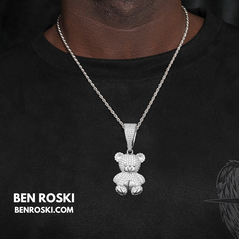 Moissanite Teddy Bear Pendant Sterling Silver, Gold, or Rose Gold | VVS Moissanite | GRA Certified