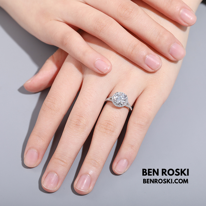 3CT Moissanite Halo Engagement Ring Sterling Silver, Gold & Rose Gold | GRA Certified