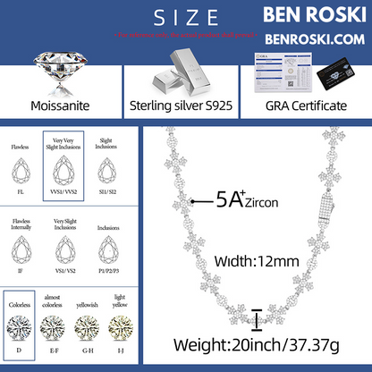 12MM Moissanite Cross Link Chain Sterling Silver, Gold, or Rose Gold | GRA Certified