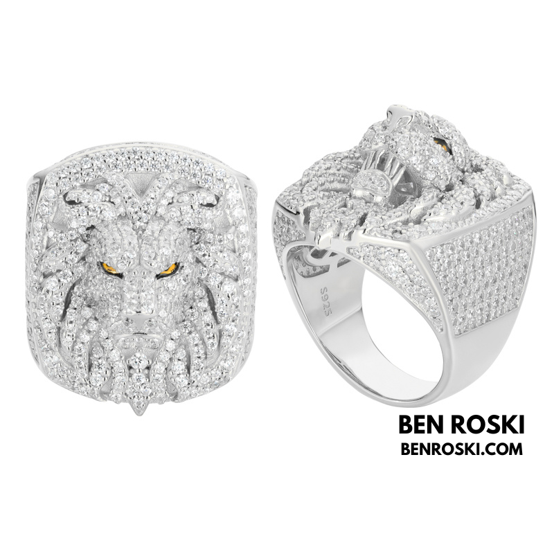 Lion Head Moissanite Ring Sterling Silver, Gold & Rose Gold | VVS Moissanite | GRA Certified