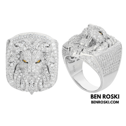 Lion Head Moissanite Ring Sterling Silver, Gold & Rose Gold | VVS Moissanite | GRA Certified