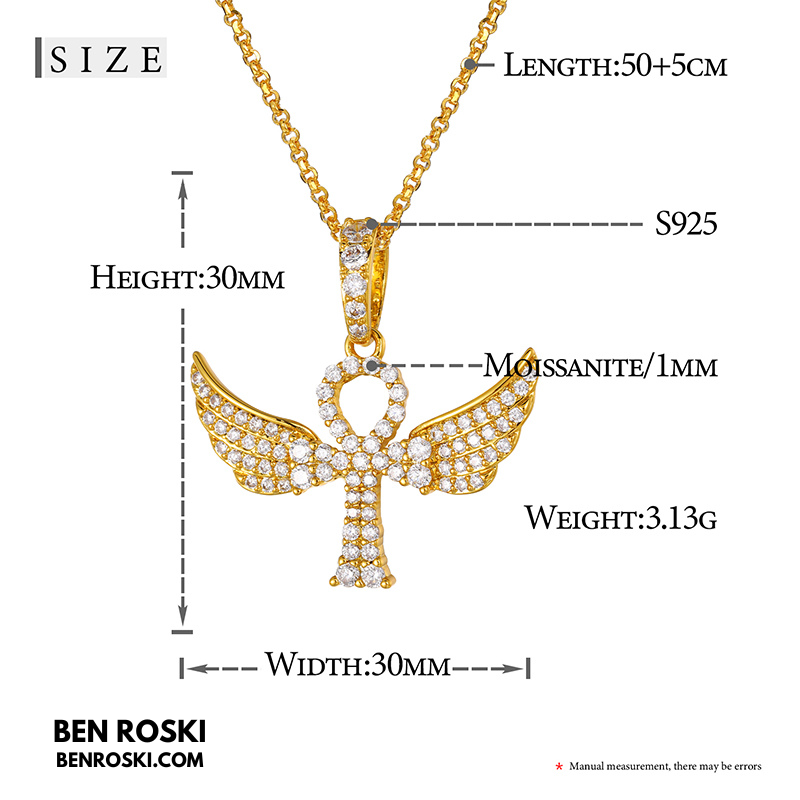 Angel Cross Pendant Necklace Sterling Silver or Gold/Rose Gold Plated | VVS Moissanite | GRA Certified