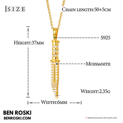 Knife Pendant Necklace Sterling Silver or Gold/Rose Gold Plated | VVS Moissanite | GRA Certified
