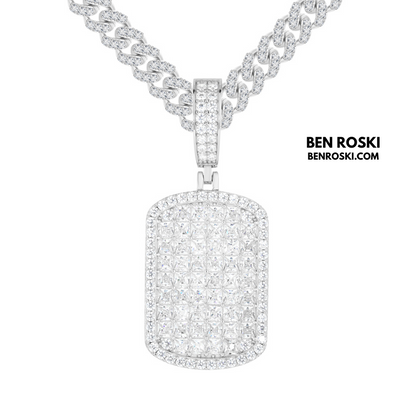 Iced Moissanite Rectangular Pendant Sterling Silver, Gold or Rose Gold Plated | VVS Moissanite | GRA Certified