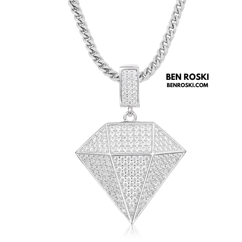 Diamond Shape Moissanite Pendant Sterling Silver, Gold / Rose Gold Plated | GRA Certified