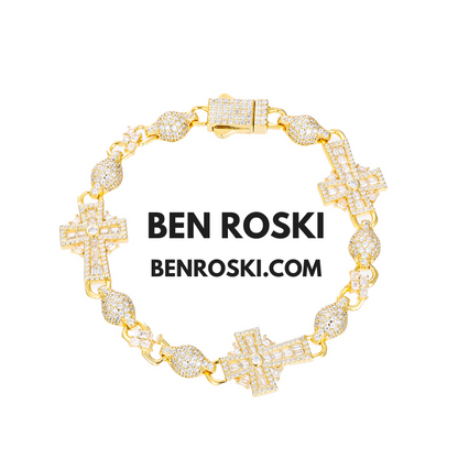 Moissanite Cross Link Bracelet Sterling Silver, Gold, or Rose Gold | VVS Moissanite | GRA Certified