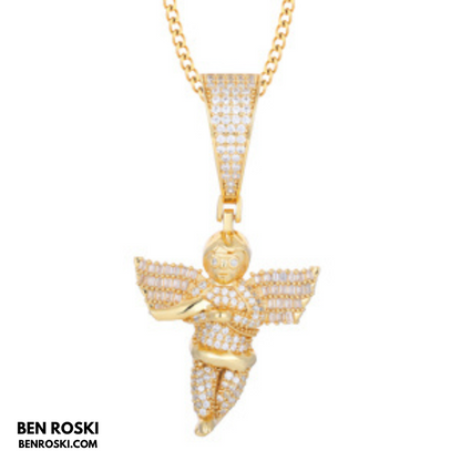 Angel Money Bag Pendant Sterling Silver or Gold & Rose Gold Plated | VVS Moissanite | GRA Certified