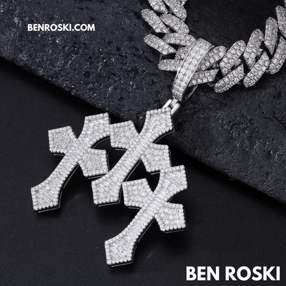 Triple Cross Moissanite Pendant – 69MM Height | VVS1 Moissanite | GRA Certified