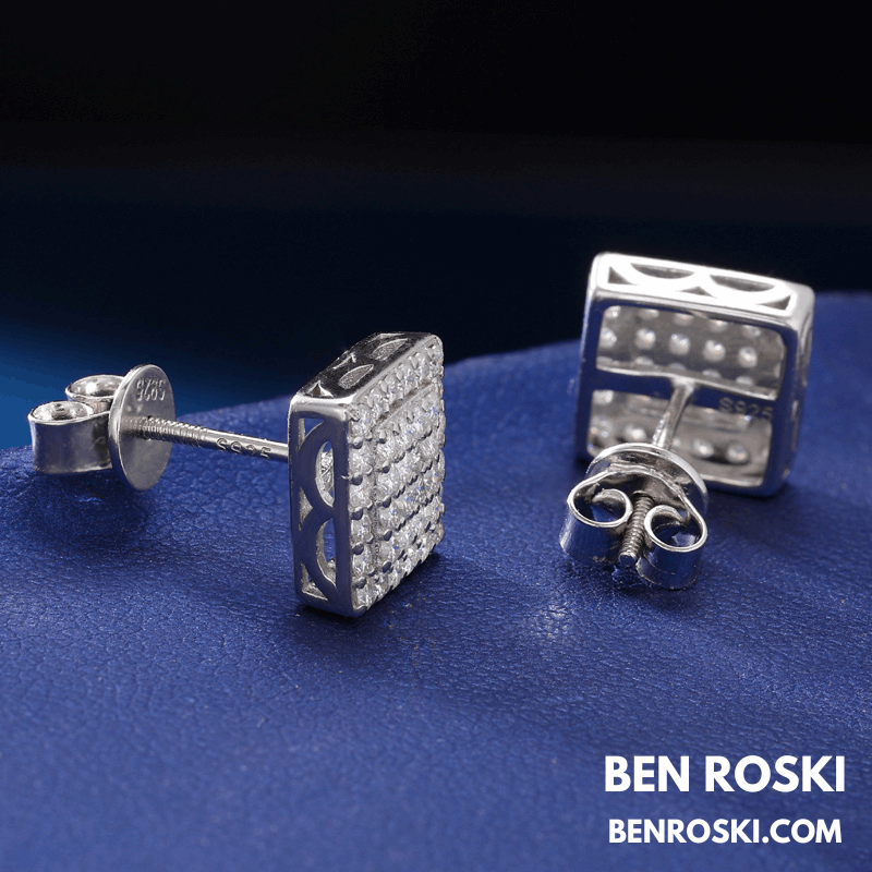 Square Cluster Stud Earrings Sterling Silver, Gold, or Rose Gold | VVS Moissanite | GRA Certified