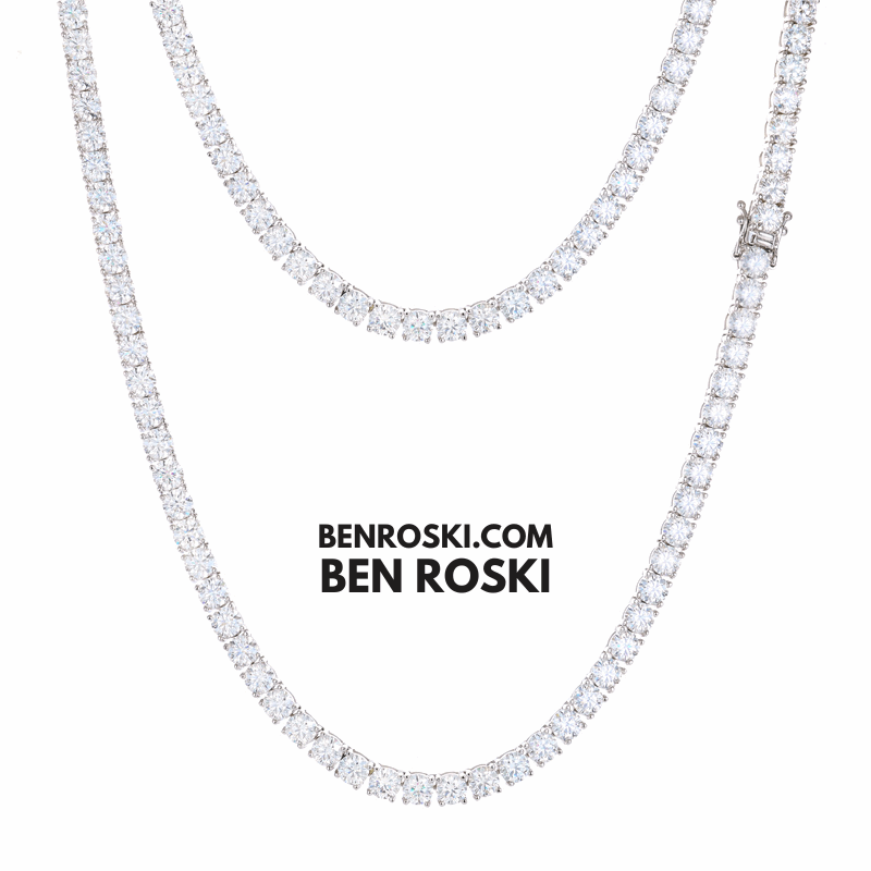 Moissanite Tennis Chain Necklace – 4MM Sterling Silver, Gold & Rose Gold | VVS1 Moissanite | GRA Certified