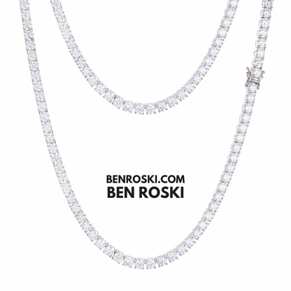 Moissanite Tennis Chain Necklace – 4MM Sterling Silver, Gold & Rose Gold | VVS1 Moissanite | GRA Certified