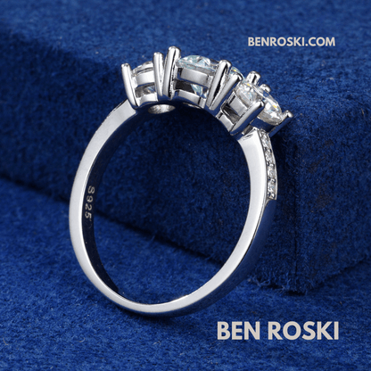 Three-Stone Moissanite Ring – 8MM Width | VVS1 Moissanite | GRA Certified