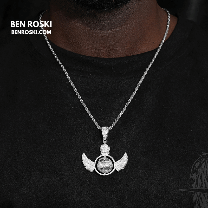 Globe Wings Moissanite Pendant – 44MM Height | VVS1 Moissanite | GRA Certified