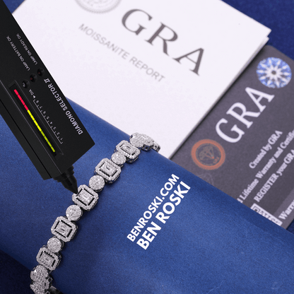 Square Cluster Link Bracelet – 8MM Width | VVS1 Moissanite | GRA Certified