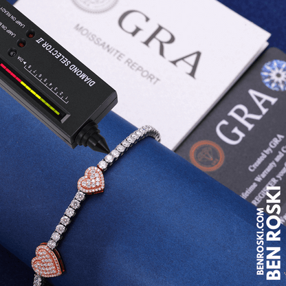 Heart Moissanite Tennis Bracelet – 12MM | 7–8 Inch | 12.28g | S925 Silver, Gold, or Rose Gold | VVS1 Moissanite | GRA Certified