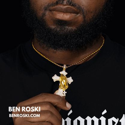 Praying Hands Cross Pendant – 71MM Height | VVS1 Moissanite | GRA Certified