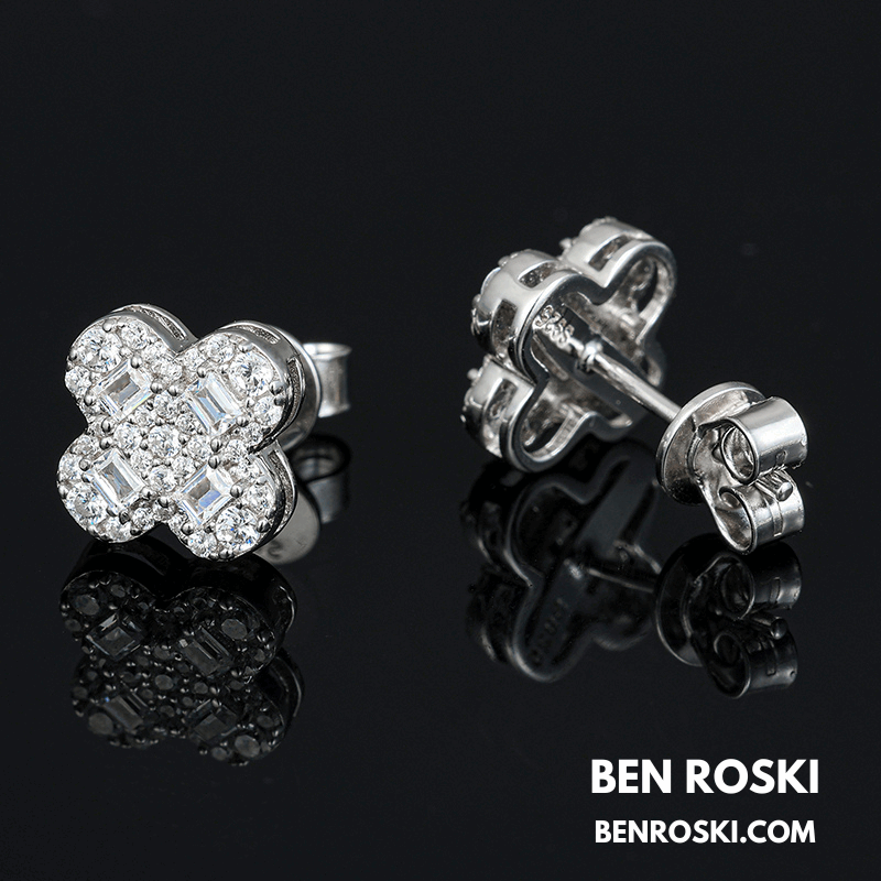 Clover Shape Stud Earrings Sterling Silver, Gold, or Rose Gold | VVS Moissanite | GRA Certified