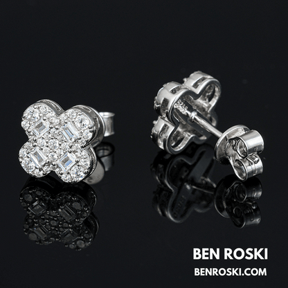 Clover Shape Stud Earrings Sterling Silver, Gold, or Rose Gold | VVS Moissanite | GRA Certified