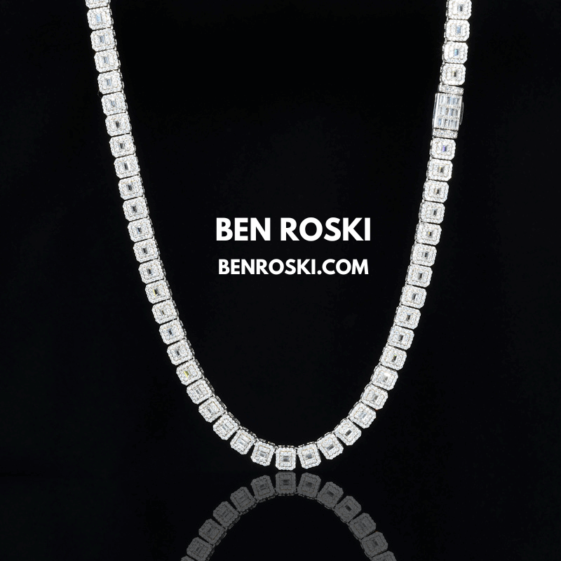 Square Cluster Moissanite Chain – 7MM Width | 20 Inch | 45.95g | GRA Certified